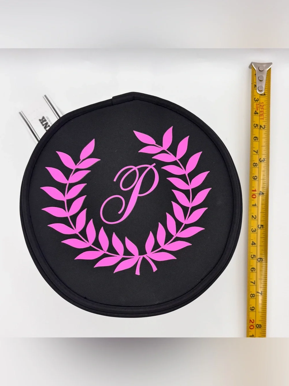 PINK Victoria's Secret Black Cosmetic Pouch with Bright Pink Laurel Monogram